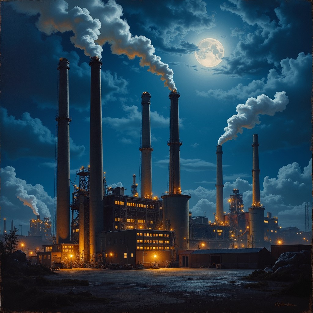 Free Industrial Moonlit Towers Image - Smokestacks, Factory, Industrial ...