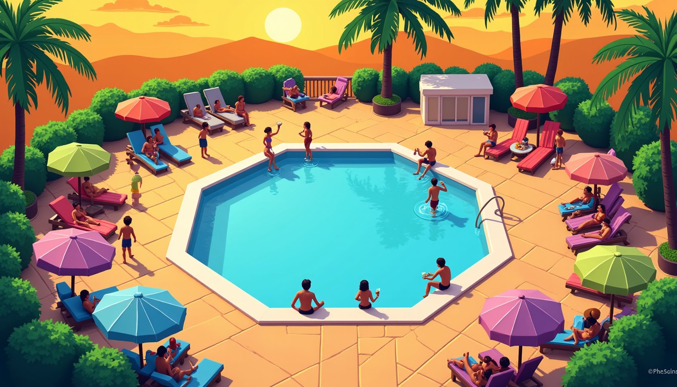 Free Pixel Pool Paradise Image - Pool, Sunset, Pixel | Download at ...