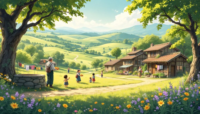Free Village Gathering Harmony Image - Pastoral, Anime, Village ...