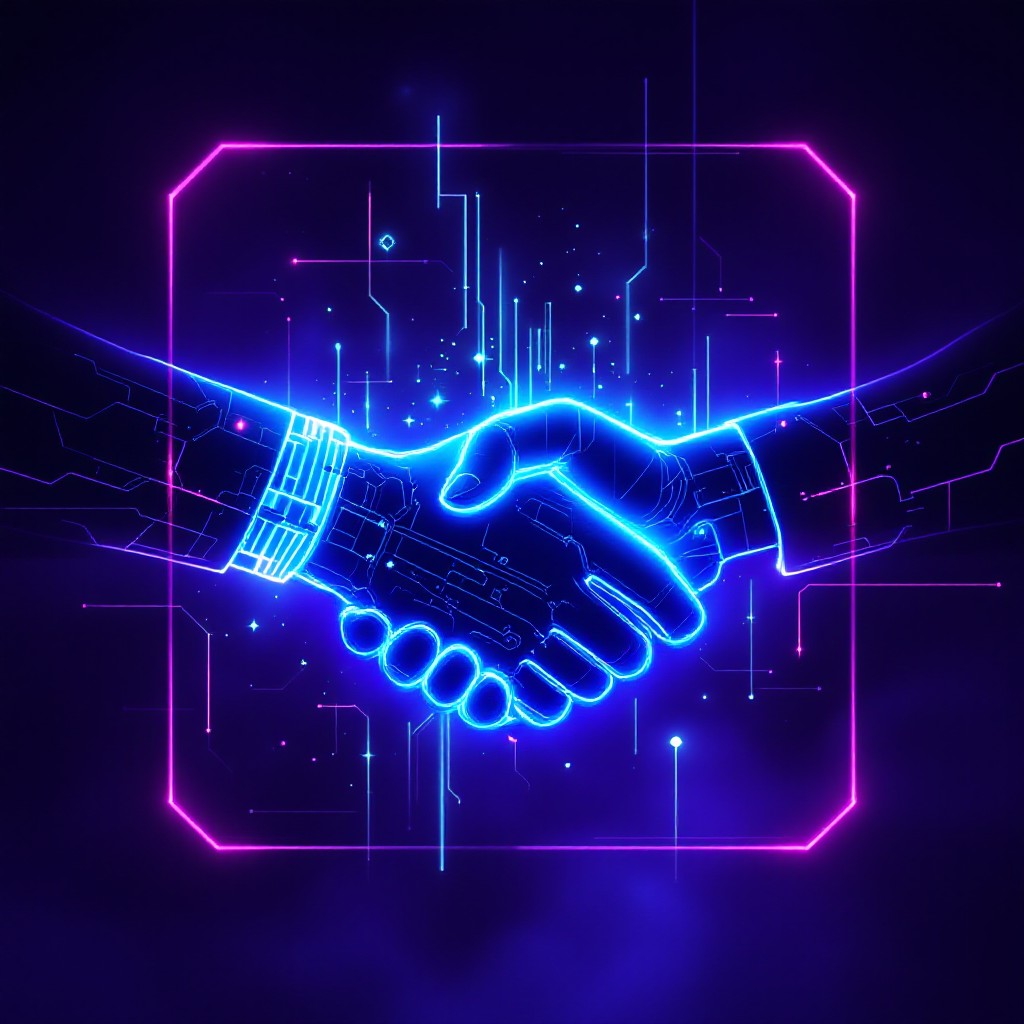 Free Digital Partners Unite Image - Cyberpunk, Neon, Handshake ...