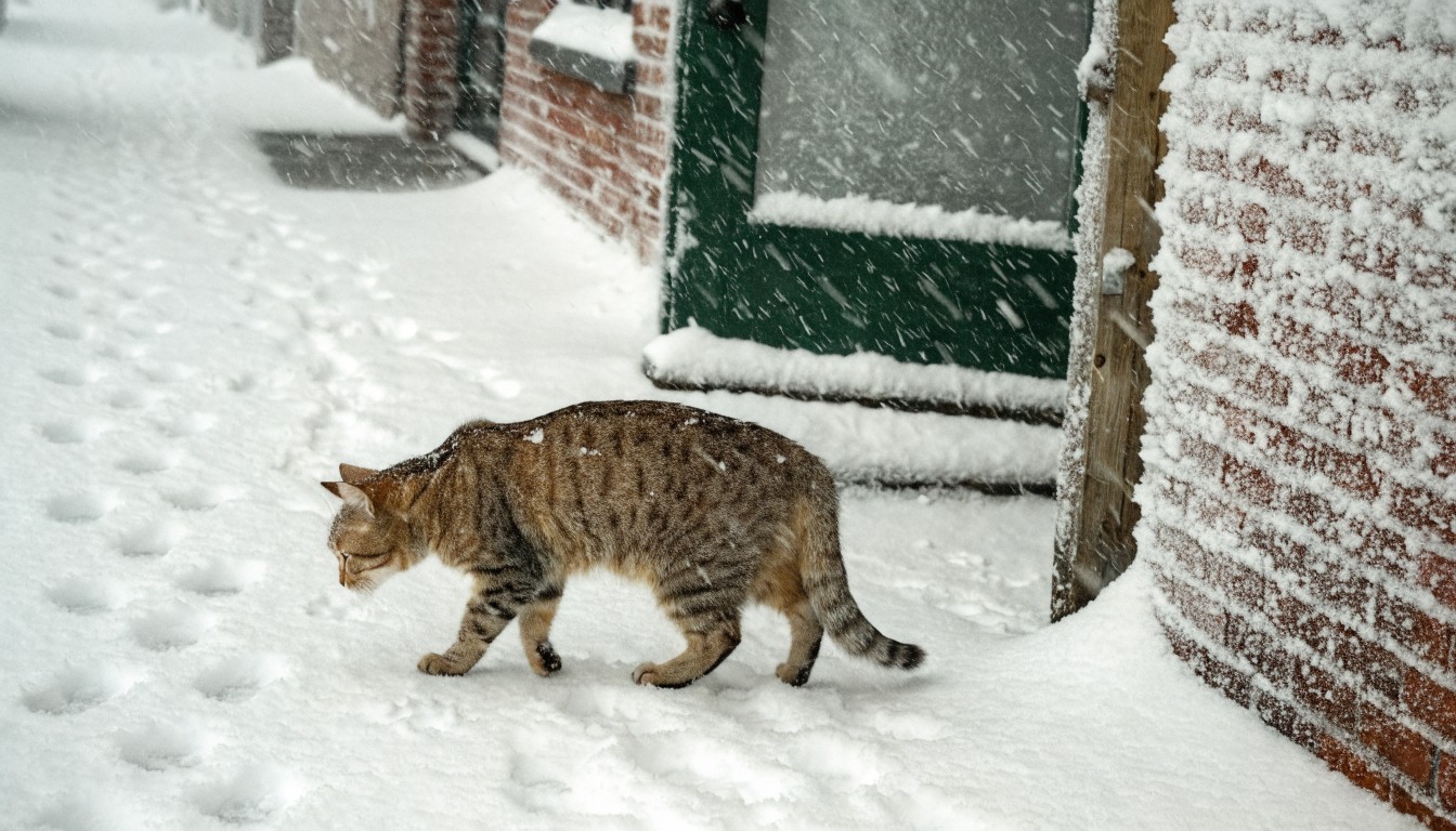 Free Cat Explores Snow Image - Cat, Feline, Tabby | Download at StockCake