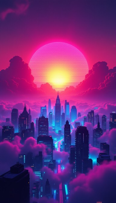 Sunset Image Neon Free Neon City Sunset Image - Synthwave, Cyberpunk, Neon | Download at ...