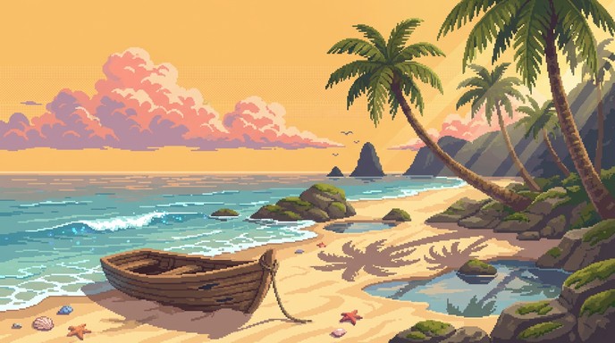 Free Pixel Paradise Sunset Image - Pixel, Beach, Tropical | Download at ...