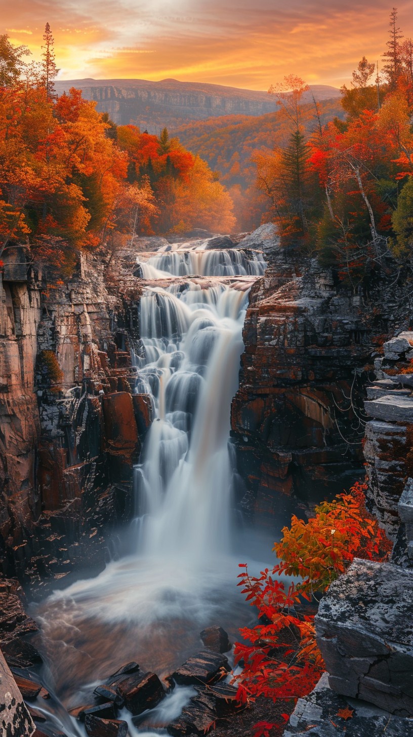 Free Autumn Waterfall Scene Image - Waterfall, Autumn, Cliffs ...