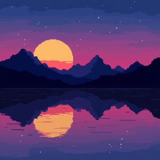 Free Pixel Sunset Reflection Image - Sunset, Pixel, Mountains ...