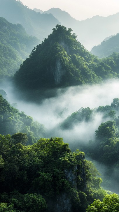 Download Misty Mountain Morning Image - Mountains, Mist, Trees
