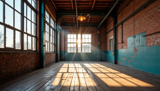 Curated visual reference: Picture Idea: Free Sunlit Factory Loft Image Industrial Loft Sunlight