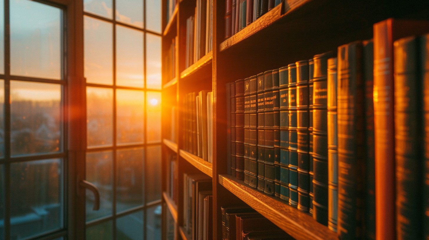 Free Sunlit Bookshelf Glow Image - Books, Sunset, Library | Download at ...