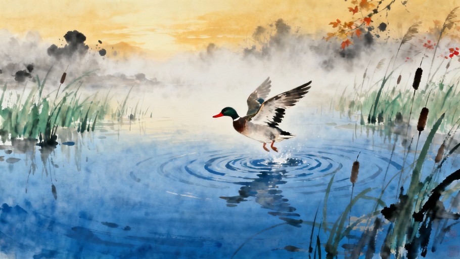 Free Watercolor Duck Descent Image | Download at StockCake