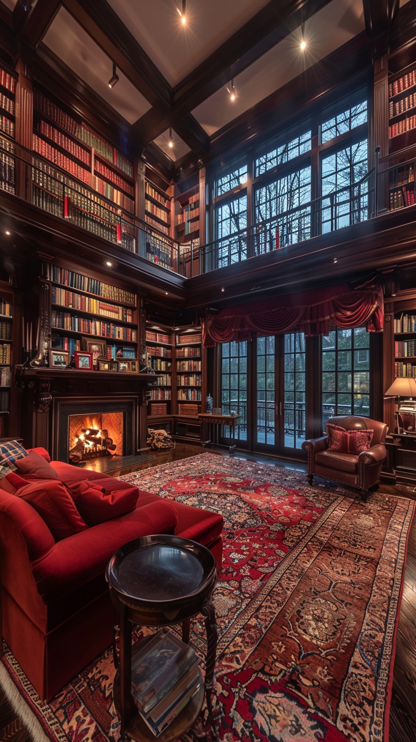 Free Elegant Library Interior Image - Library, Fireplace, Books ...