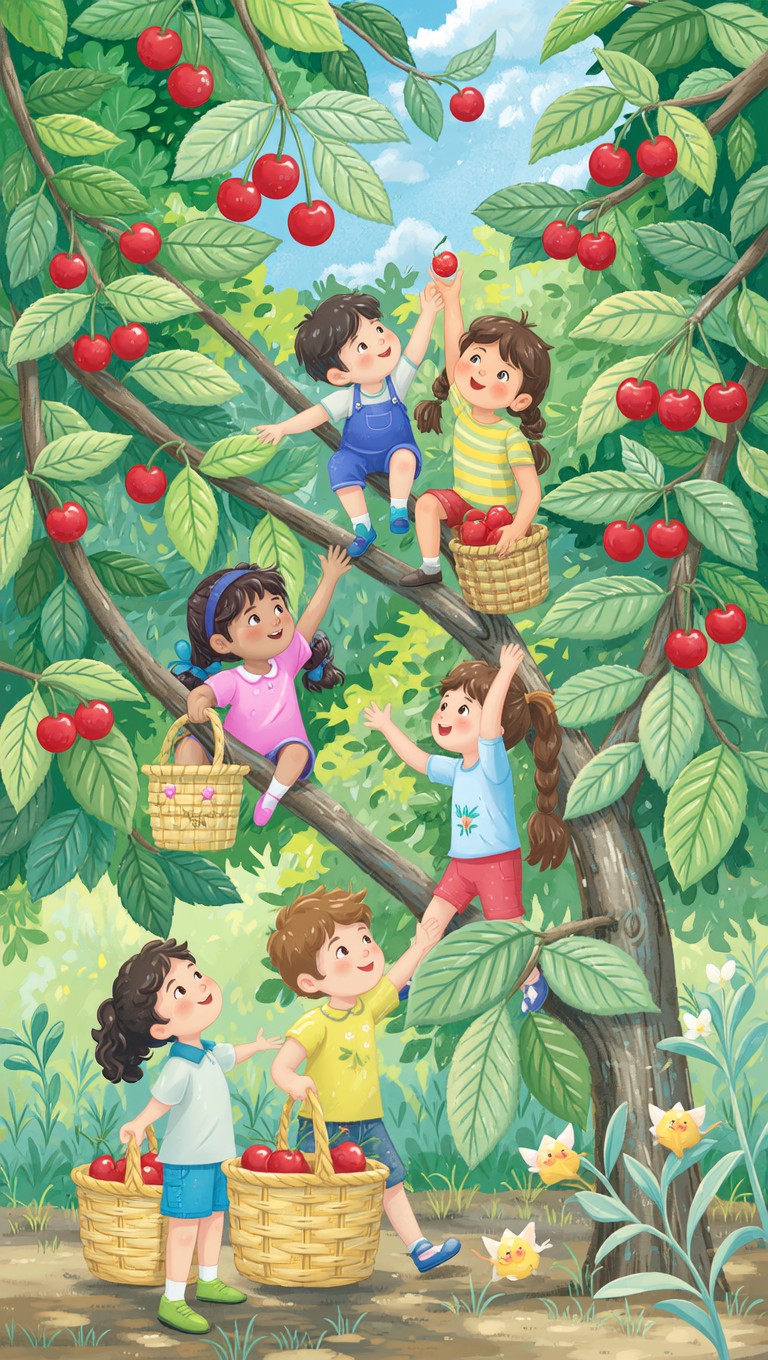 Free Cherry Picking Adventure Image - Children, Cherries, Illustration ...