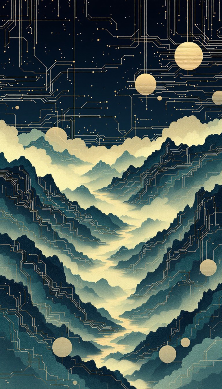 Free Digital Mountain Dreams Image - Cyberpunk, Mountains, Circuits ...