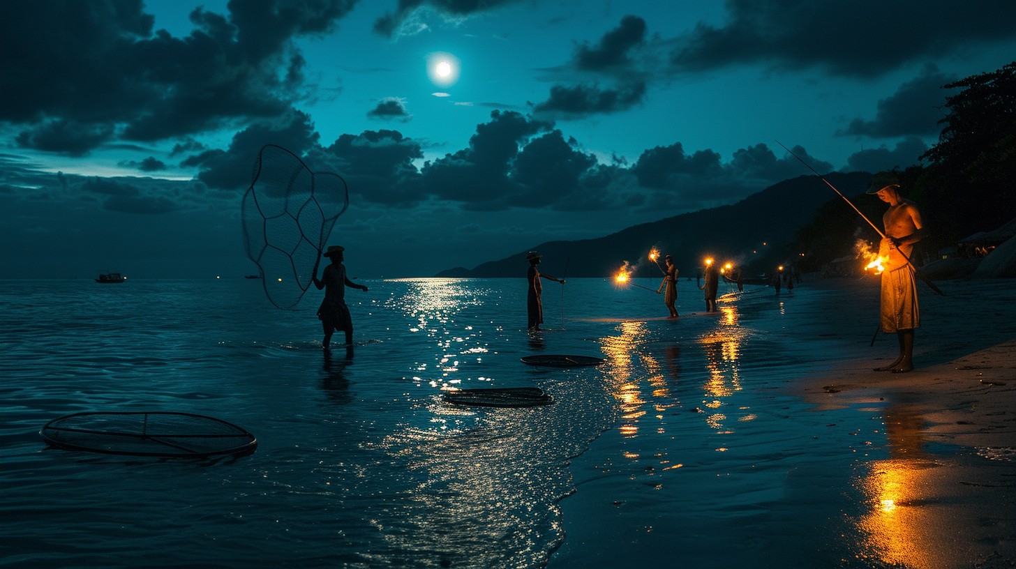 Moonlight Catching Free Moonlit Fishing Scene Image - Moonlight, Fishing, Beach | Download ...