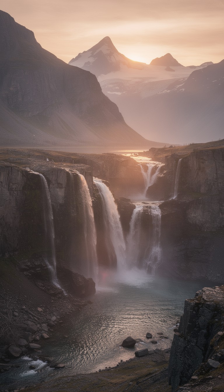 Free Golden Waterfall Sunset Image - Waterfalls, Mountains, Sunset ...