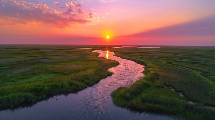 Marsh Riverside Background Image Free Sunset Marshland View Image - Sunset, Marshland, River | Download ...