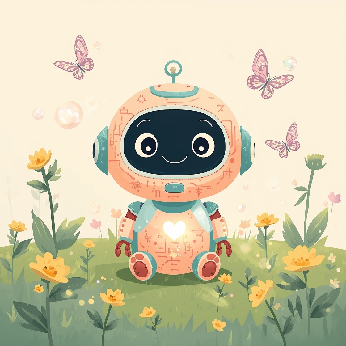Free Happy Robot Meadow Image - Robot, Illustration, Children ...