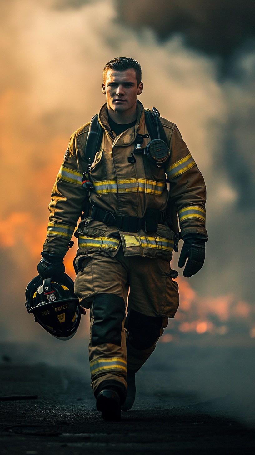 Free Heroic Firefighter's Stride Image - Firefighter, Heroism, Bravery ...
