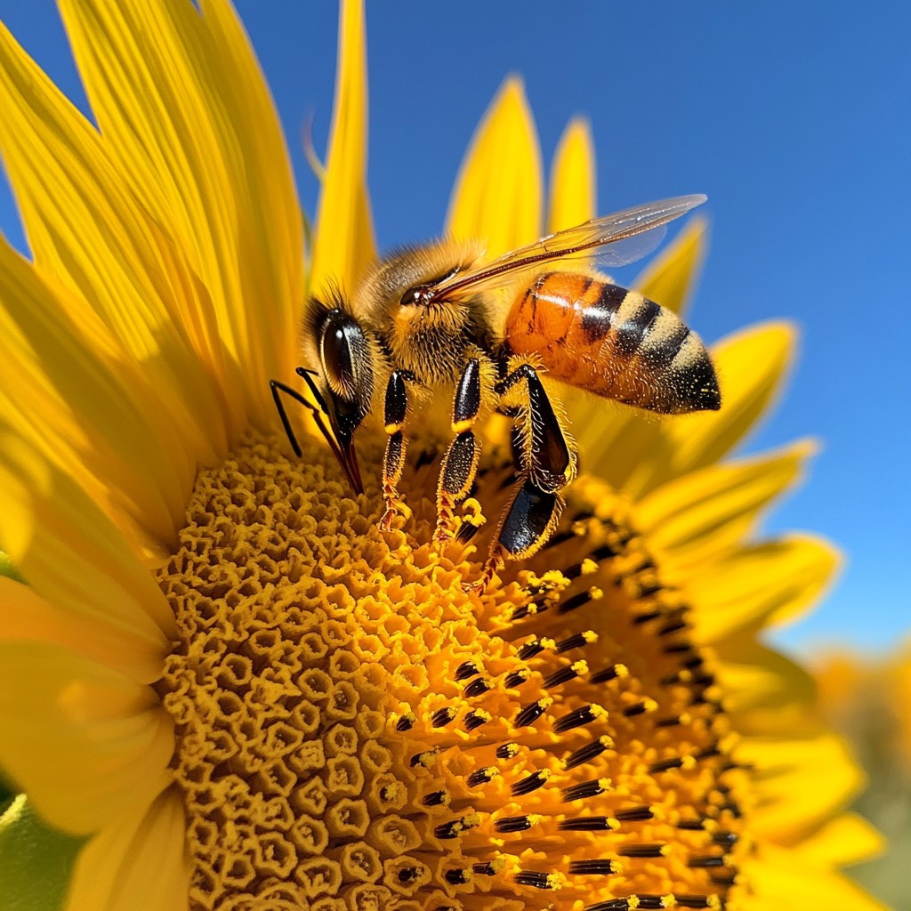 Free Bee on Sunflower Image - Bee, Sunflower, Pollen | Download at ...