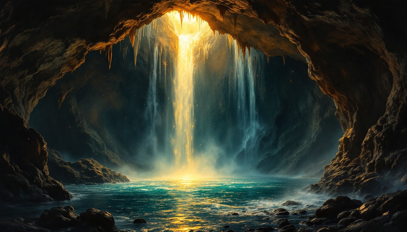 Free Golden Cave Cascade Image - Waterfall, Cave, Underground ...