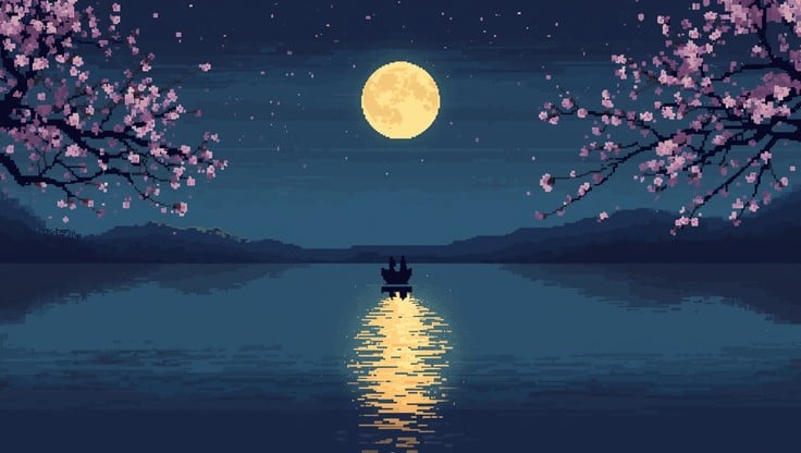 Free Moonlit Romance Scene Image - Moonlight, Romance, Lake