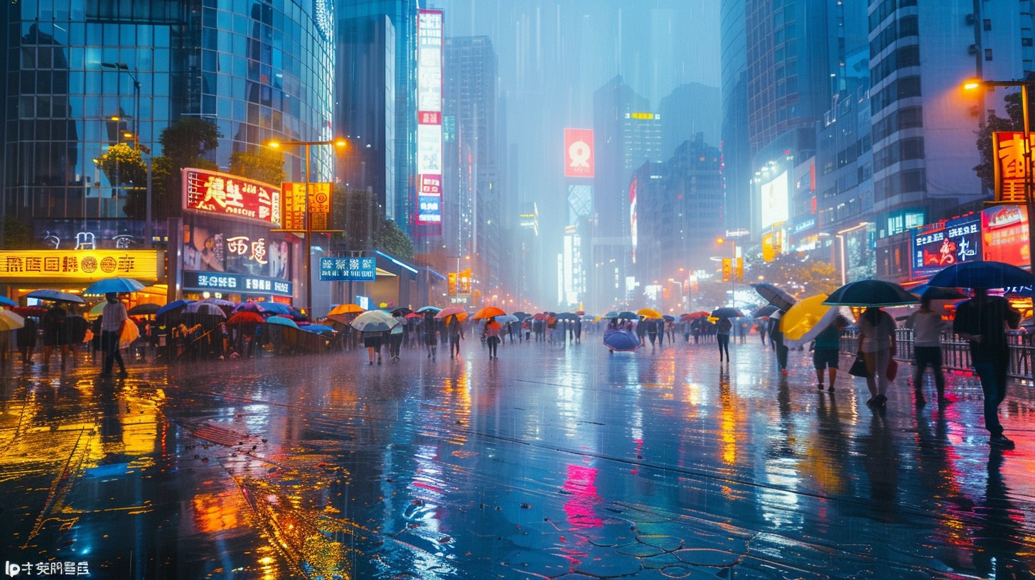 Free Rainy Cityscape Illuminated Image - City, Rain, Umbrellas ...
