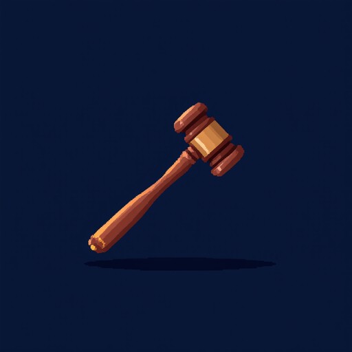 Pixel art wooden gavel with gold accents on navy blue background ...