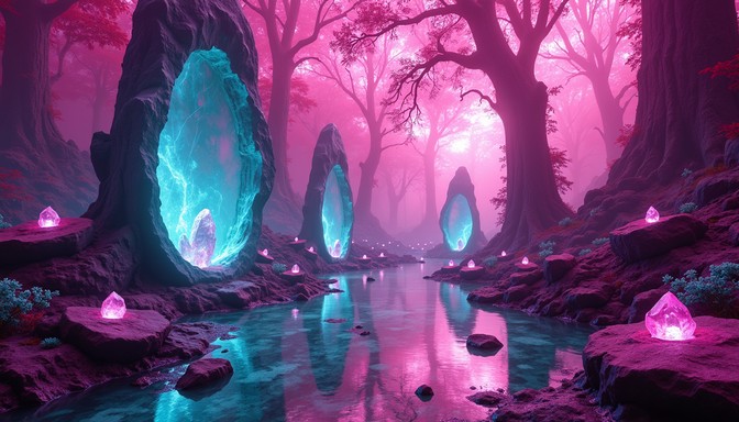 Free Enchanted Crystal Forest Image - Fantasy, Magical, Cyan | Download ...