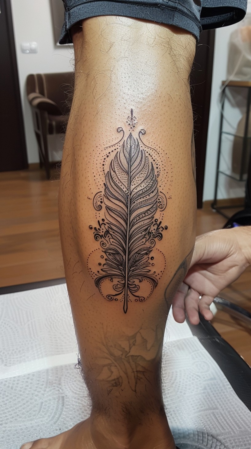 Free Intricate Feather Tattoo Image - Tattoo, Feather, Leg | Download ...