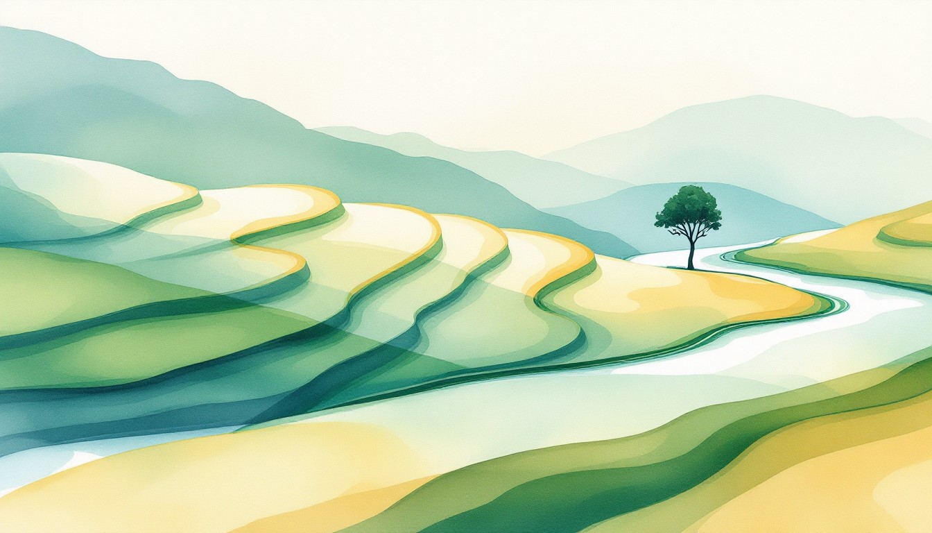 Free Peaceful Rice Terraces Image - Watercolor, Terraces, Rice ...
