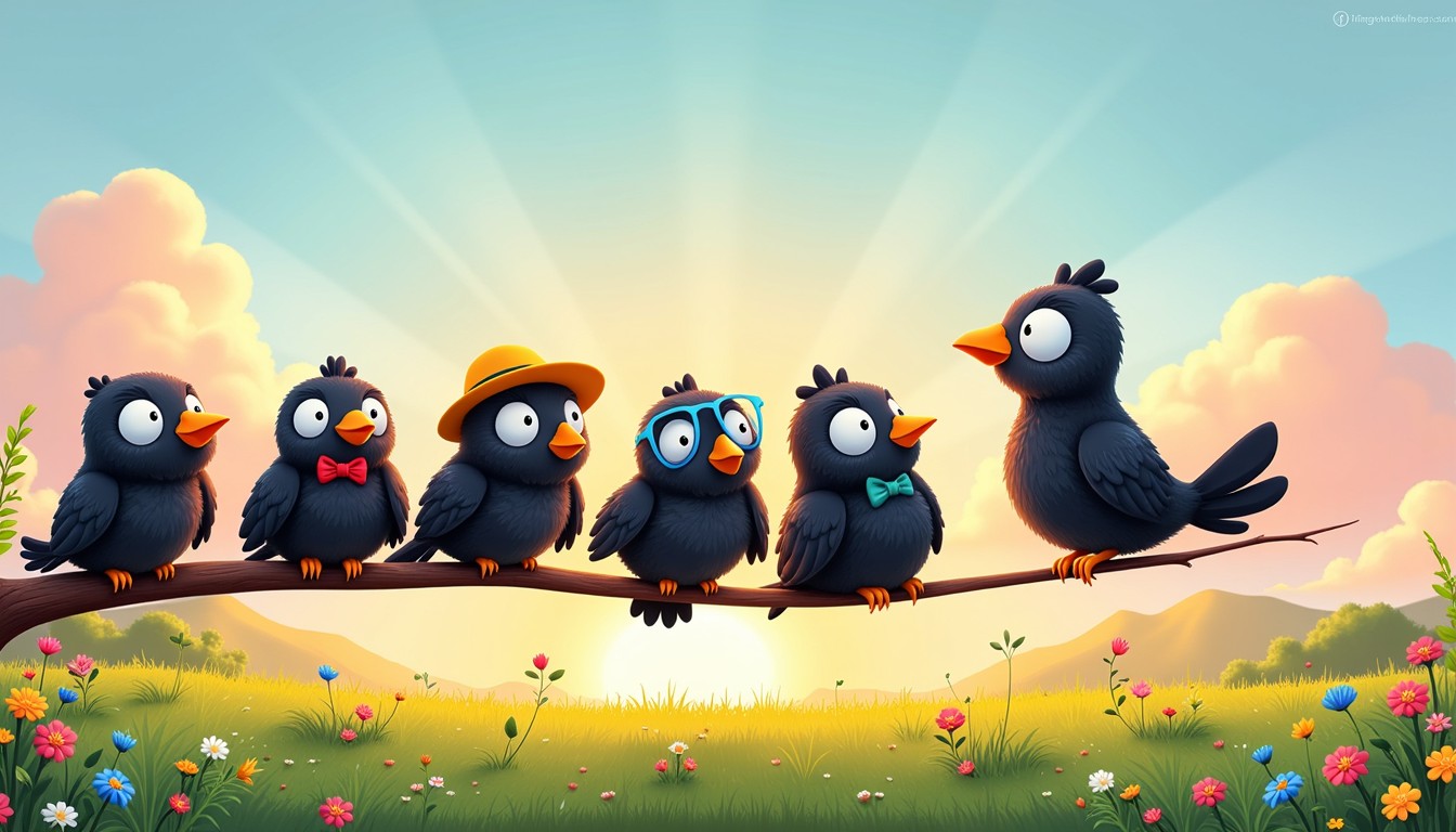 Free Feathered Friends Gathering Image - Birds, Cartoon, Whimsical ...