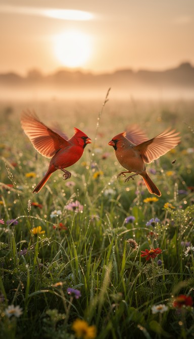 Free Cardinals Chase Dawn Image - Cardinals, Birds, Sunrise | Download ...
