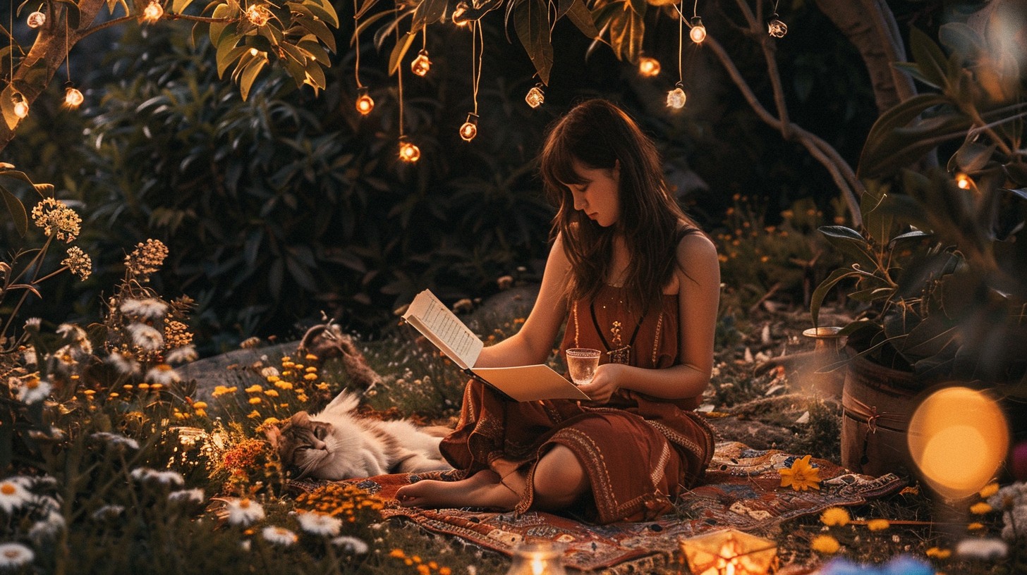 Reading Infromation Evening Download Enchanted Evening Reading Image - Girl, Reading, Cat | StockCake