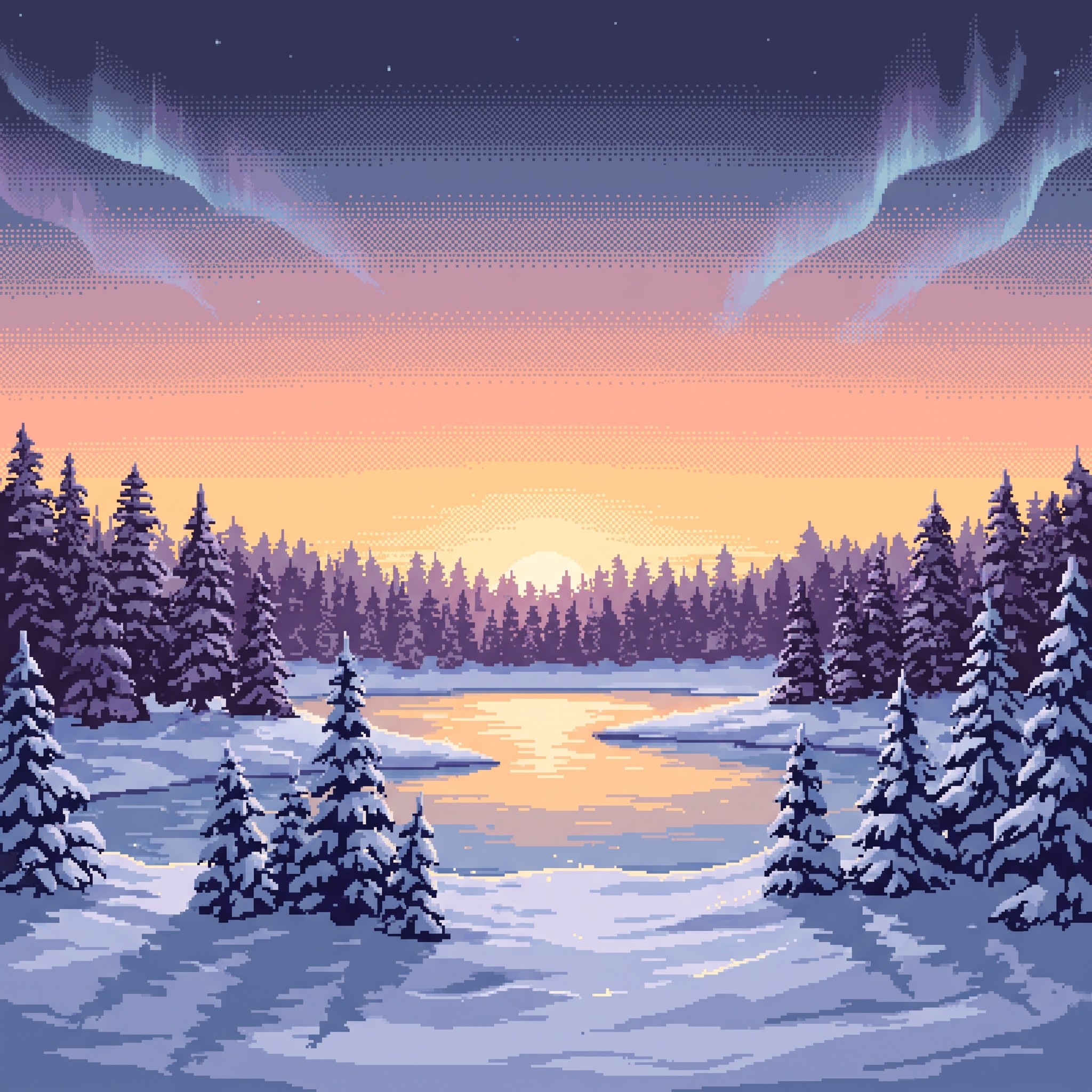 Download Pixel Winter Sunrise Image - Pixel, Pixelart, Sunrise | StockCake