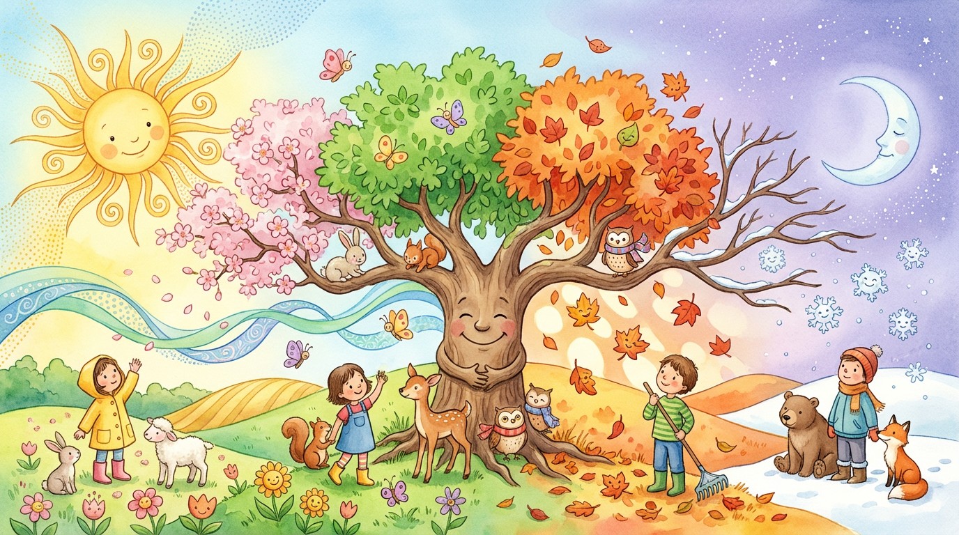 Free Four Seasons Tree Image - Illustration, Watercolor, Seasons ...