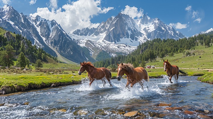 Stallion Streams Free Horses Crossing Stream Image - Horses, Stream, Mountains ...