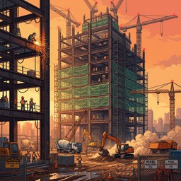 Free Construction Site Sunset Image - Construction, Pixel, Art ...