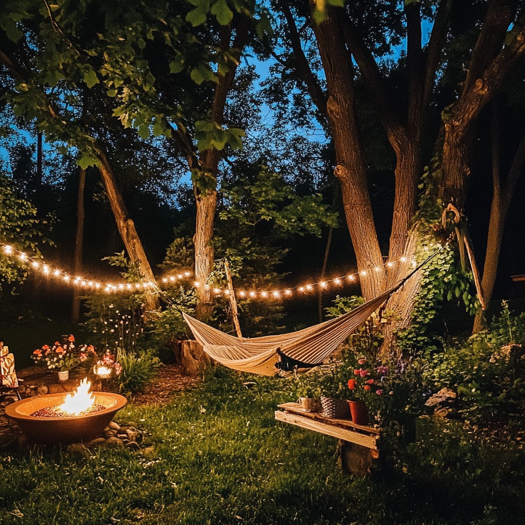 Tonight Outside Free Cozy evening outdoors Image - Backyard, Hammock, String Lights ...