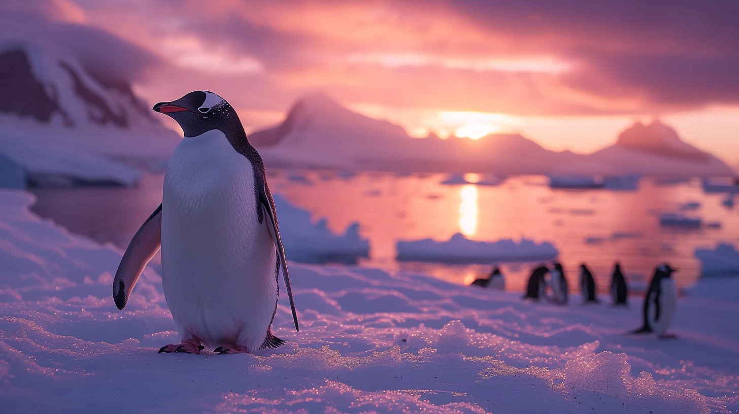 Download Penguin Sunset Stroll Image - Penguin, Sunset, Antarctica ...