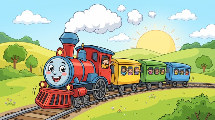 Download Happy Cartoon Train Image - Train, Locomotive, Cartoon | StockCake
