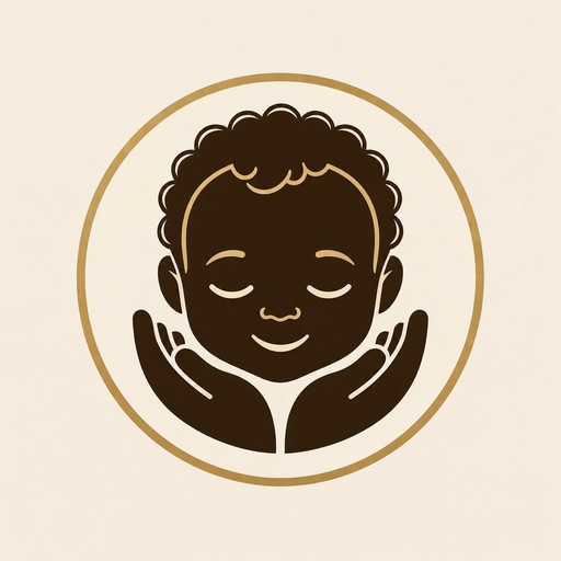 Flat vector logo of a peaceful baby with deep brown skin and soft curls ...