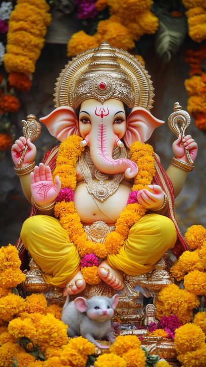 Free Decorated Ganesh Statue Image - Statue, Hinduism, Marigolds ...