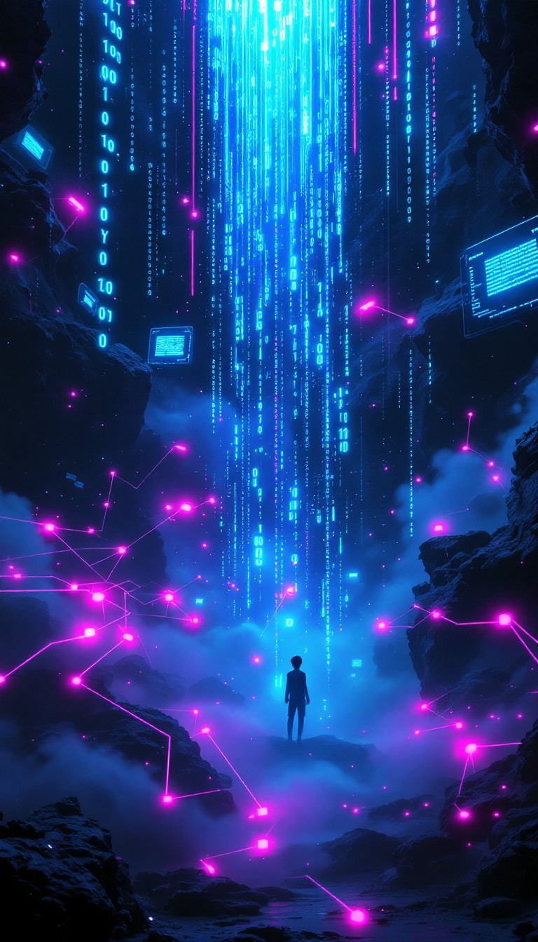 Free Digital Waterfall Dreams Image - Cyberpunk, Neon, Digital ...