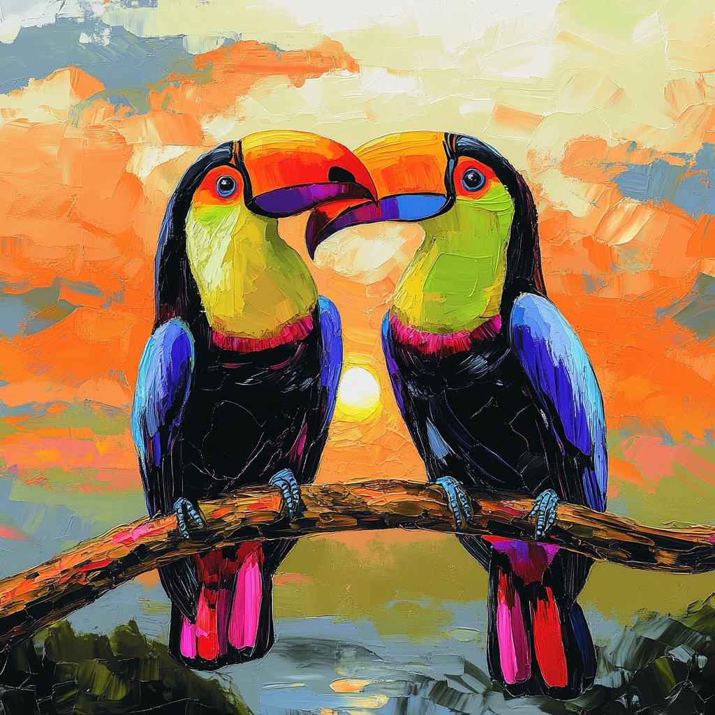 Free Colorful Toucans Kissing Image - Toucans, Sunset, Affectionate ...