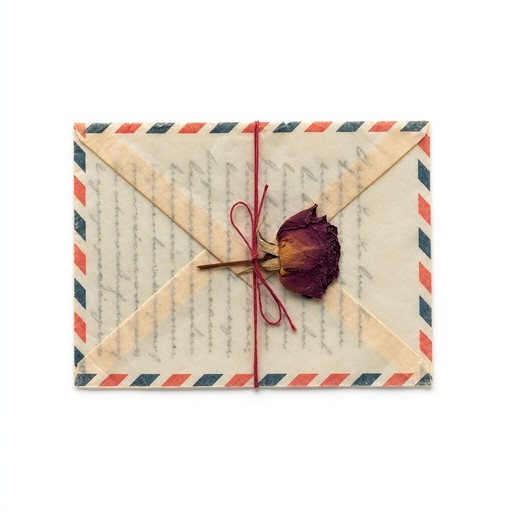 A weathered cream airmail letter sits alone on a clean white background ...