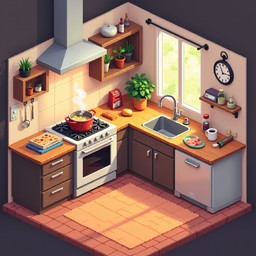 Free Cozy Pixel Kitchen Image - Kitchen, Pixelart, Isometric | Download ...