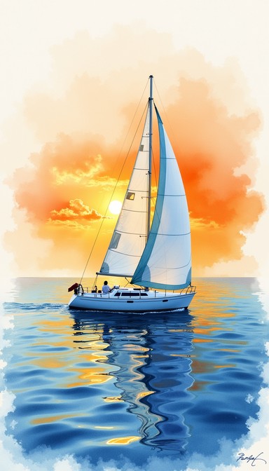 Free Sailing Into Sunset Image - Watercolor, Sailboat, Sunset ...