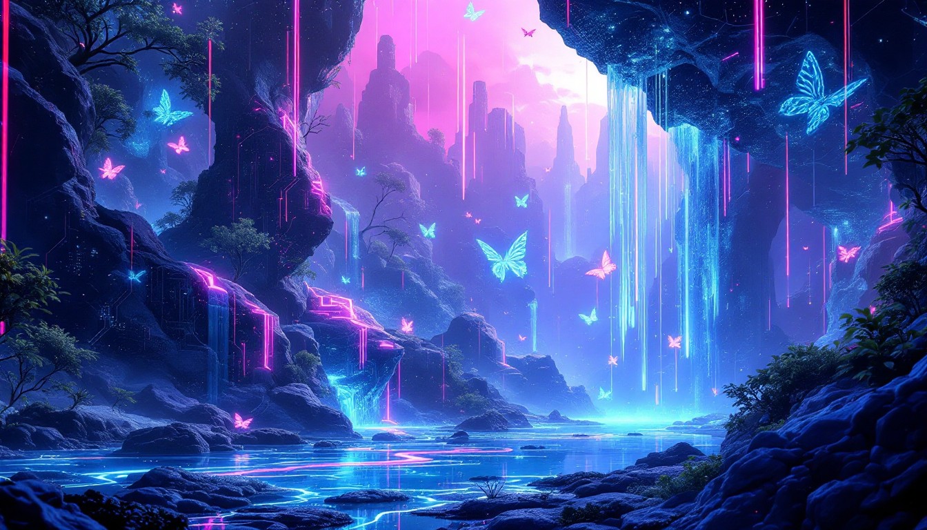 Free Magical Digital Waterfall Image - Butterflies, Waterfall, Crystal ...