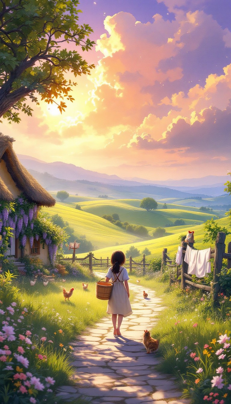 Free Golden Rural Dawn Image - Anime, Illustration, Countryside ...