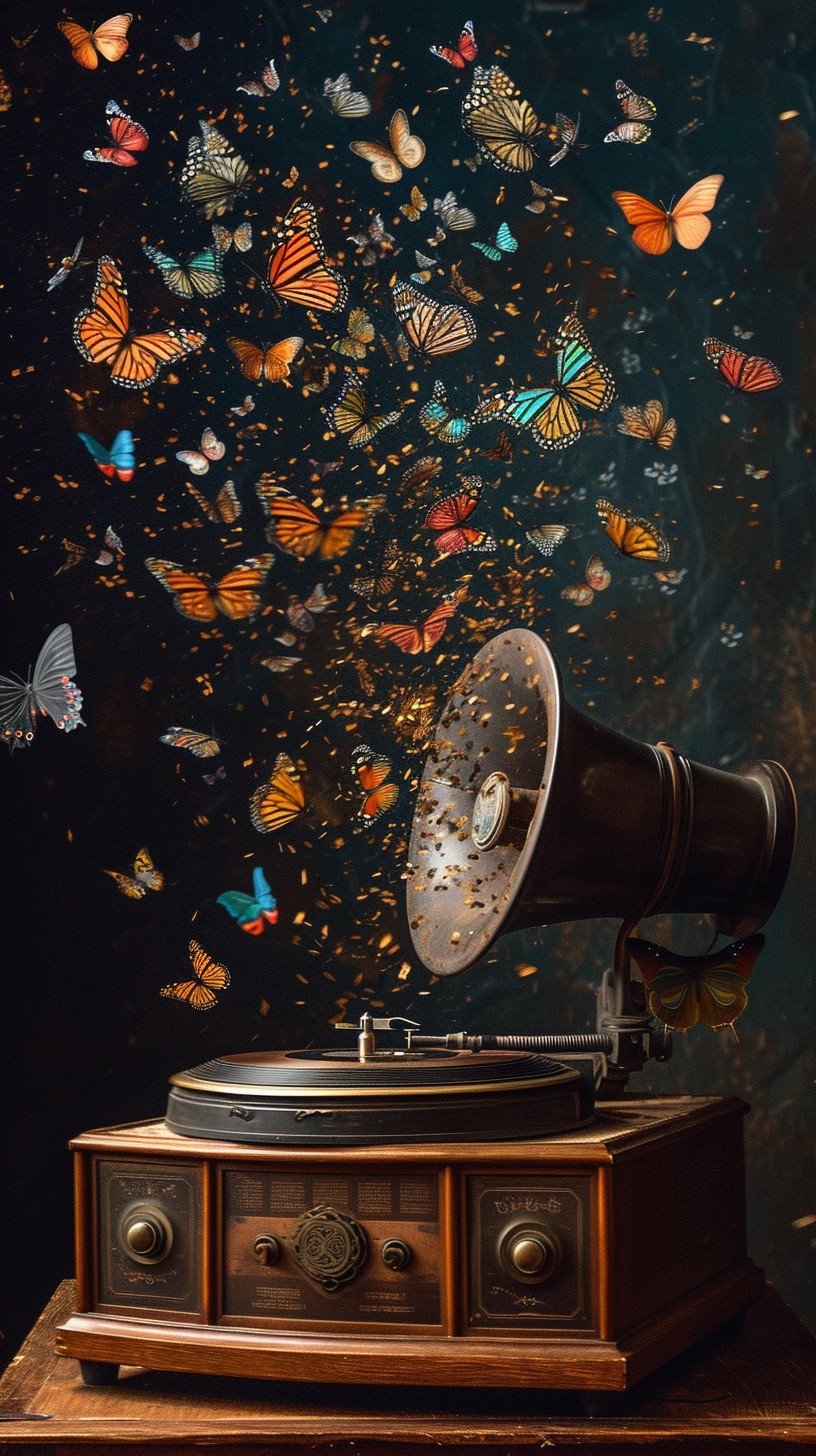 Free Butterfly Music Explosion Image - Gramophone, Butterflies, Vintage ...