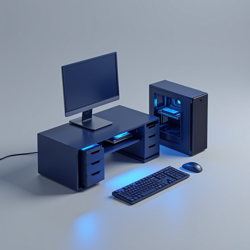 Free Sleek Blue Workstation Image - Workstation, Minimalist, 3d ...